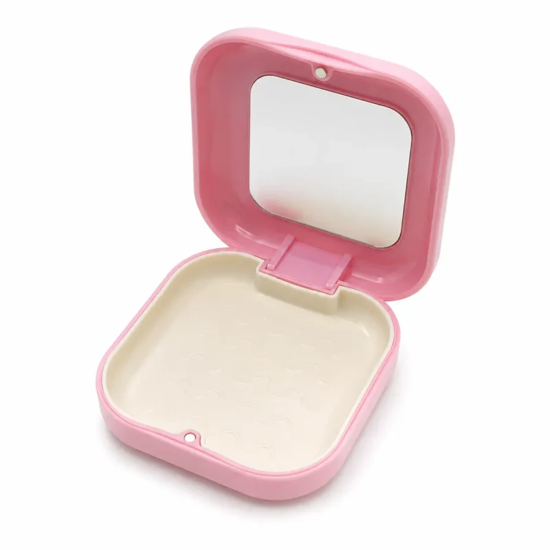 Pink square retainer case for aligners and retainers – compact travel-friendly storage case