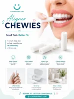 White dental chewie used with clear aligners to improve aligner fit